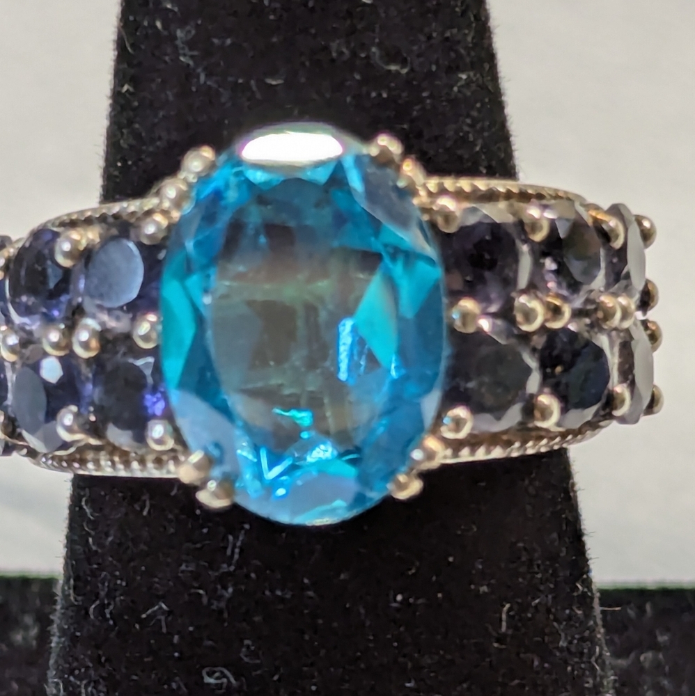 Vintage stamped silver with blue &purple Gemstones ring sz 7 With Case - Picture 4 of 9